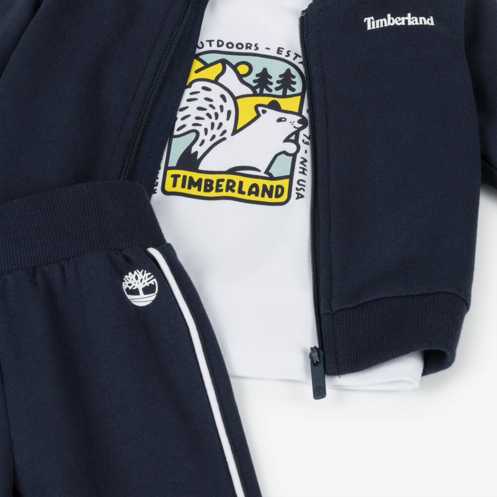 Timberland-Baby Boys Navy Blue Cotton Tracksuit Set with Squirrel Print | Childrensalon