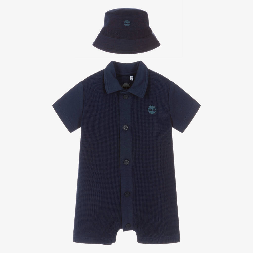 Timberland-Baby Boys Navy Blue Waffle Jersey Shortie Set | Childrensalon