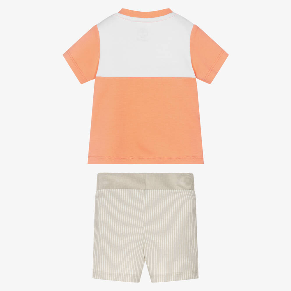 Timberland-Baby Boys Orange & Beige Cotton Shorts Set | Childrensalon