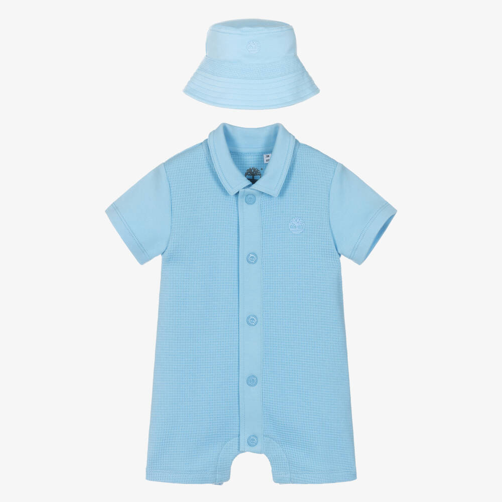 Timberland-Baby Boys Pale Blue Waffle Jersey Shortie Set | Childrensalon
