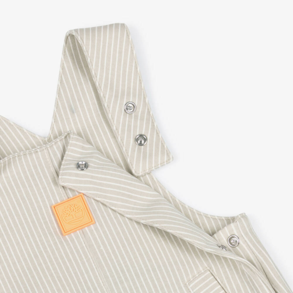 Timberland-Baby Boys White & Beige Dunagree Set | Childrensalon