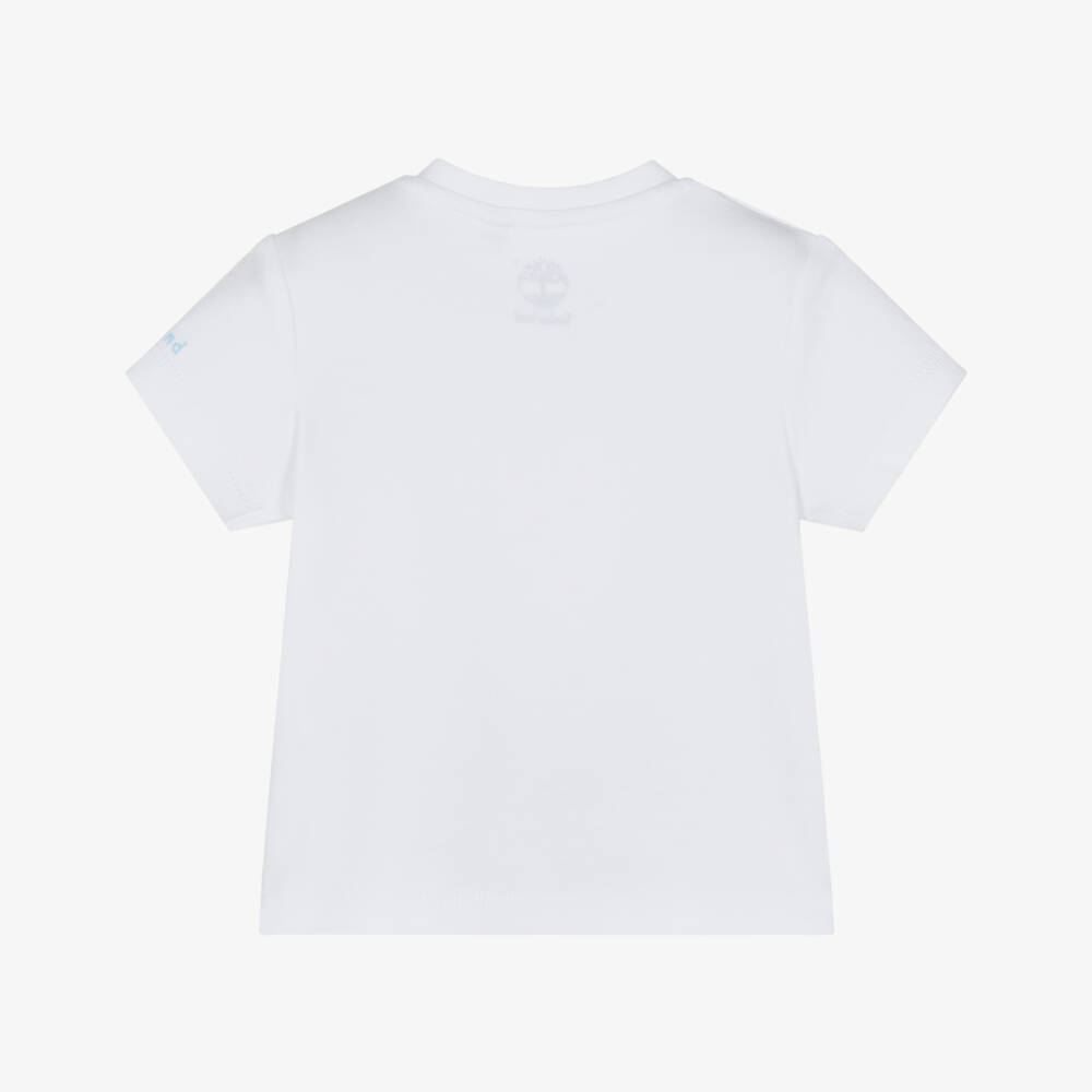 Timberland-Baby Boys White Cotton T-Shirt with Outdoor Adventure Print | Childrensalon