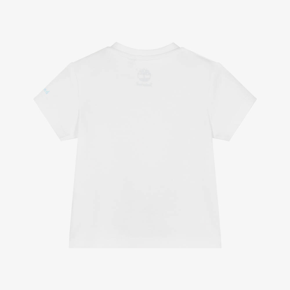 Timberland-Футболка белая из хлопка с принтом активного отдыха для мальчиков | Childrensalon