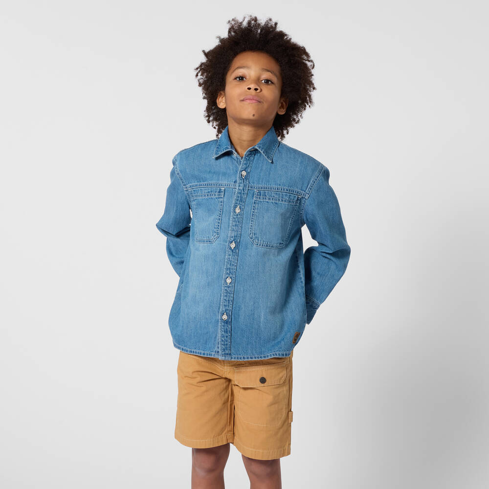Timberland-Boys Beige Cotton Bermuda Shorts with Multiple Pockets | Childrensalon