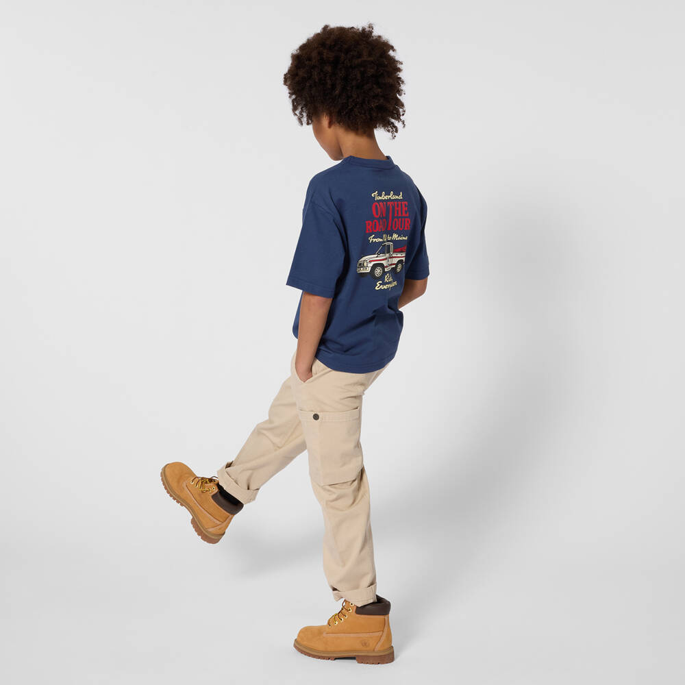 Timberland-Boys Beige Cotton Canvas Cargo Trousers | Childrensalon