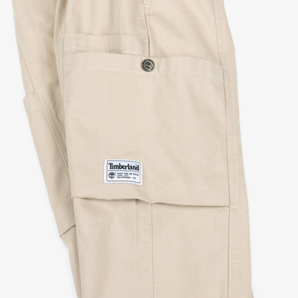 Timberland-Boys Beige Cotton Canvas Cargo Trousers | Childrensalon