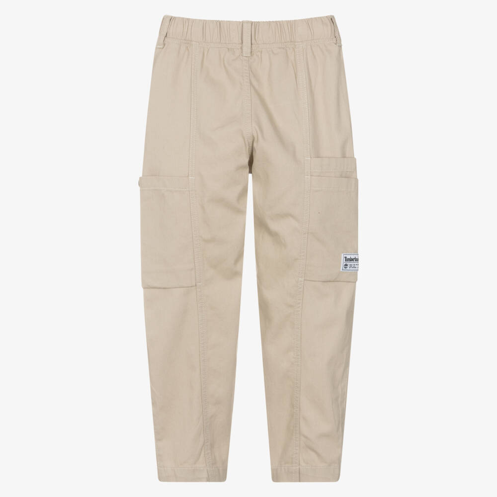 Timberland-Boys Beige Cotton Canvas Cargo Trousers | Childrensalon