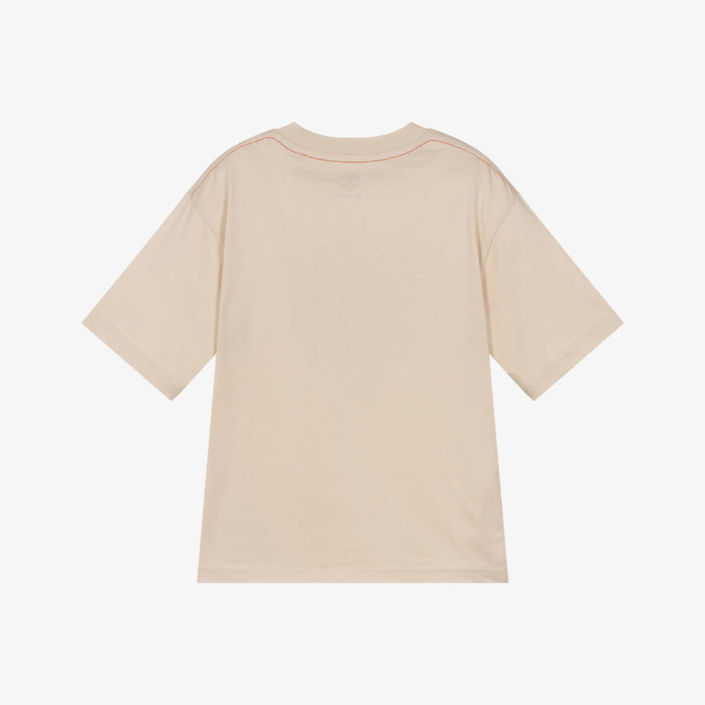 Timberland-Boys Beige Cotton Loose Fit T-Shirt | Childrensalon