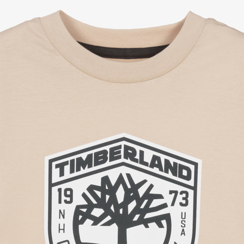 Timberland-Boys Beige Cotton Loose Fit T-Shirt | Childrensalon