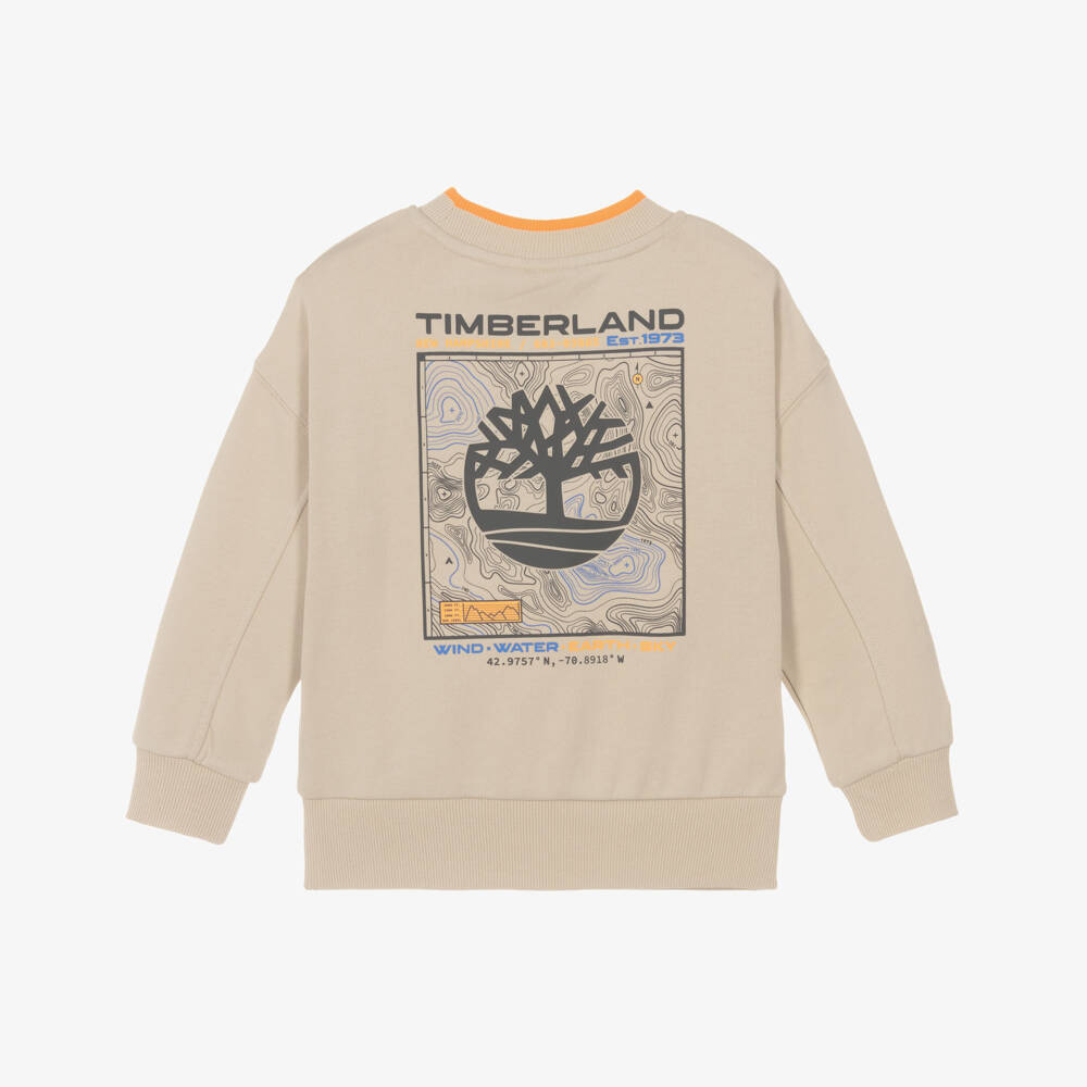 Timberland-Свитшот бежевый из хлопка с логотипом для мальчиков | Childrensalon