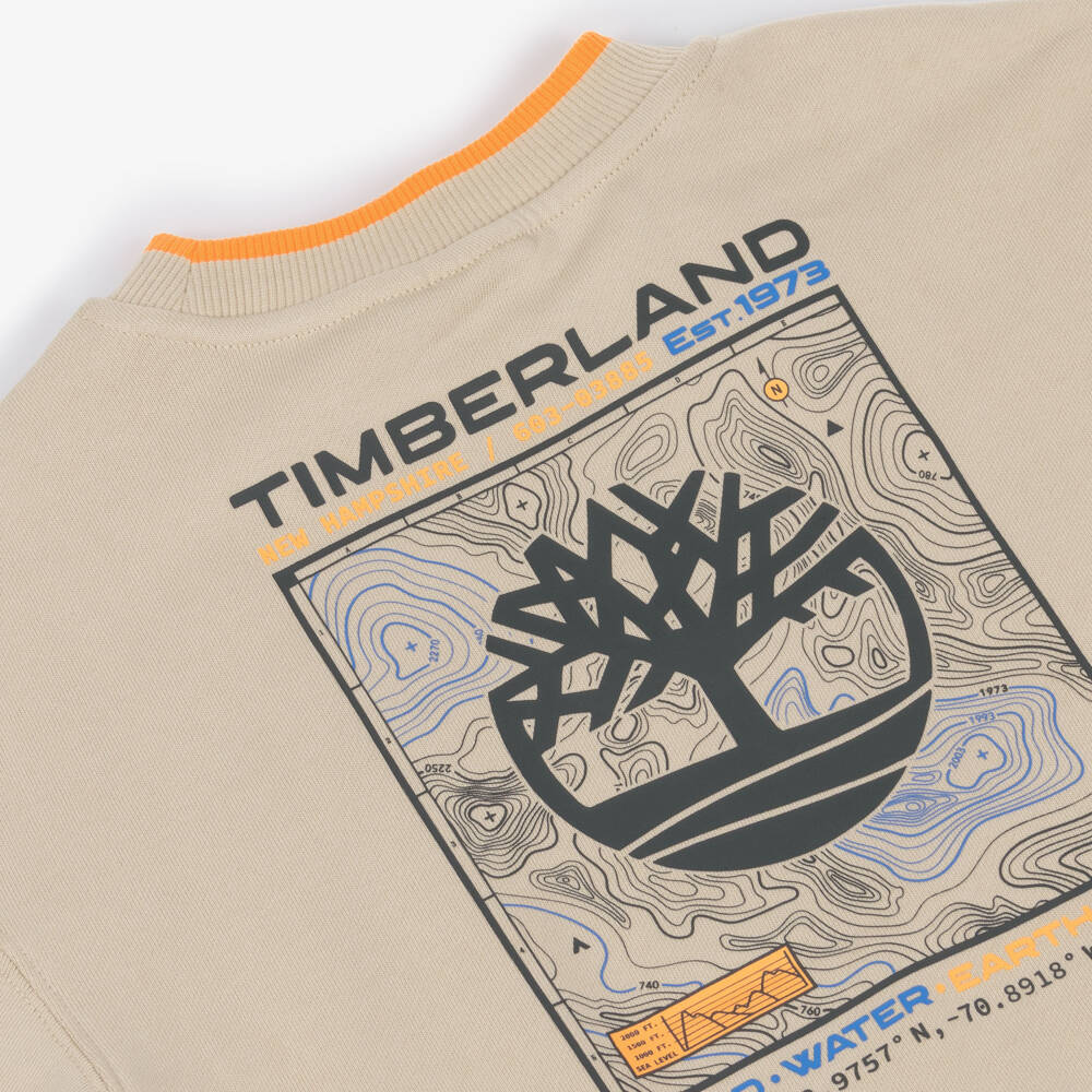 Timberland-Свитшот бежевый из хлопка с логотипом для мальчиков | Childrensalon