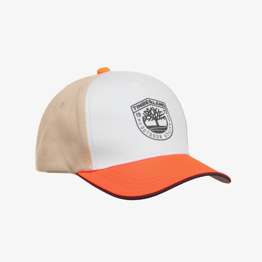 Timberland-Boys Beige & White Cotton Twill Baseball Cap | Childrensalon
