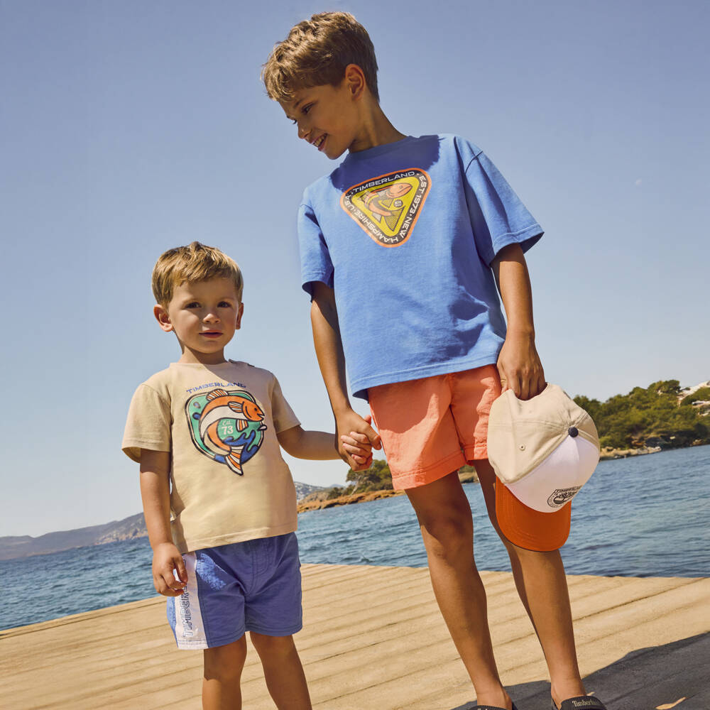 Timberland-Boys Beige & White Cotton Twill Baseball Cap | Childrensalon