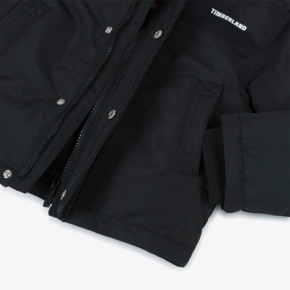 Timberland-جاكيت بغطاء رأس ومقاوم للماء لون أسود للأولاد | Childrensalon