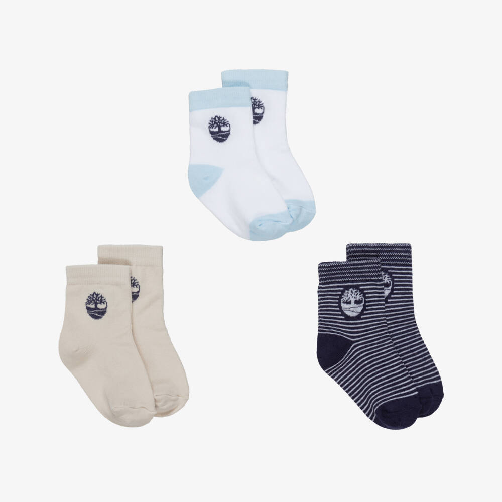 Timberland-Boys Blue & Beige Ankle Socks (3 Pack) | Childrensalon