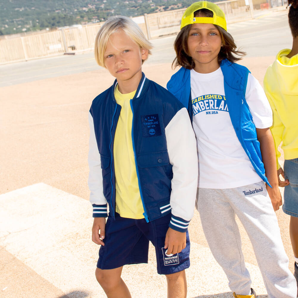 Timberland-Boys Blue Colourblock Hooded Jacket | Childrensalon