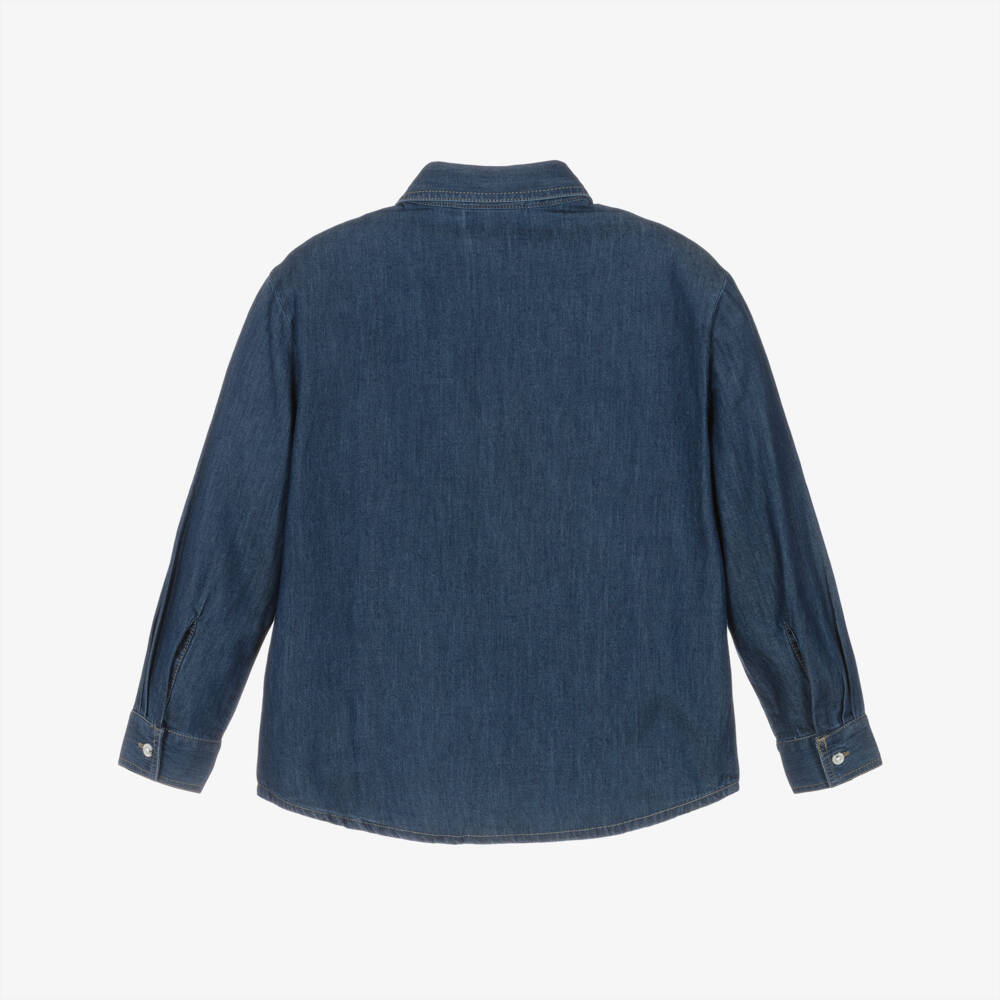 Timberland-Boys Blue Cotton Chambray Shirt with Pocket | Childrensalon