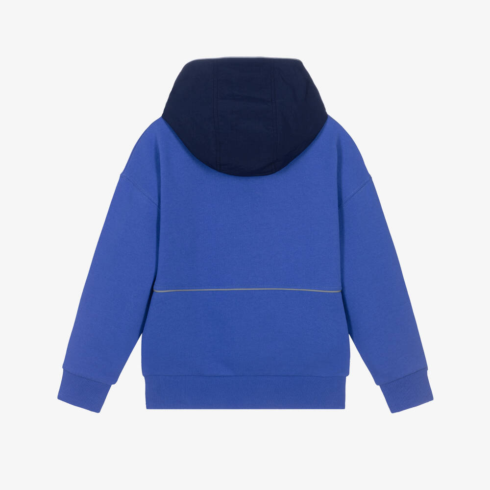 Timberland-Boys Blue Cotton Hoodie with Reflective Logo Print | Childrensalon