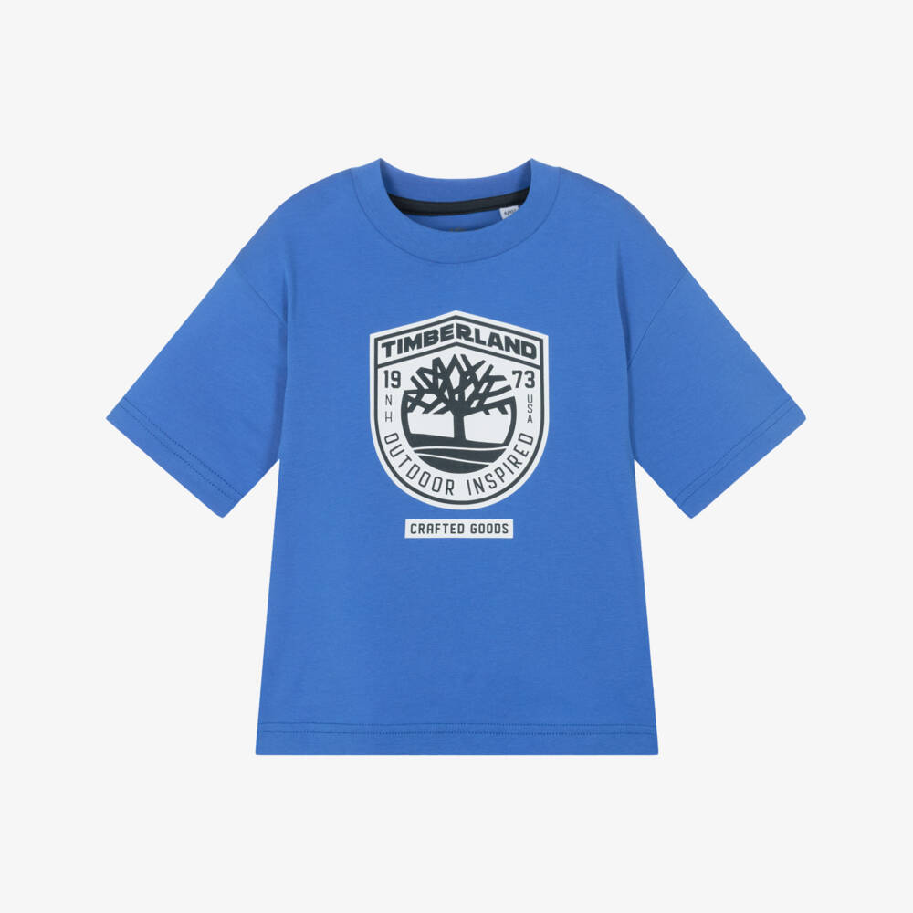 Timberland-Boys Blue Cotton Loose Fit T-Shirt | Childrensalon