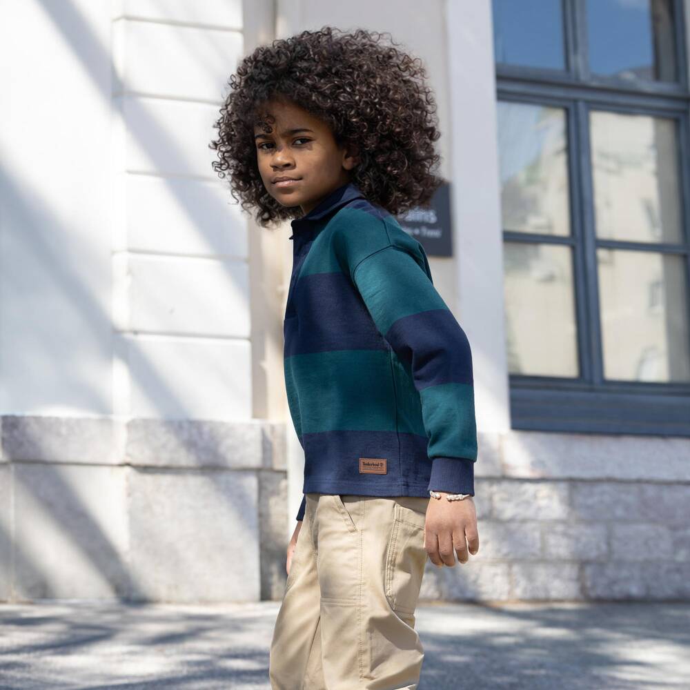 Timberland-توب بولو مقلم لون أخضر وأزرق للأولاد | Childrensalon