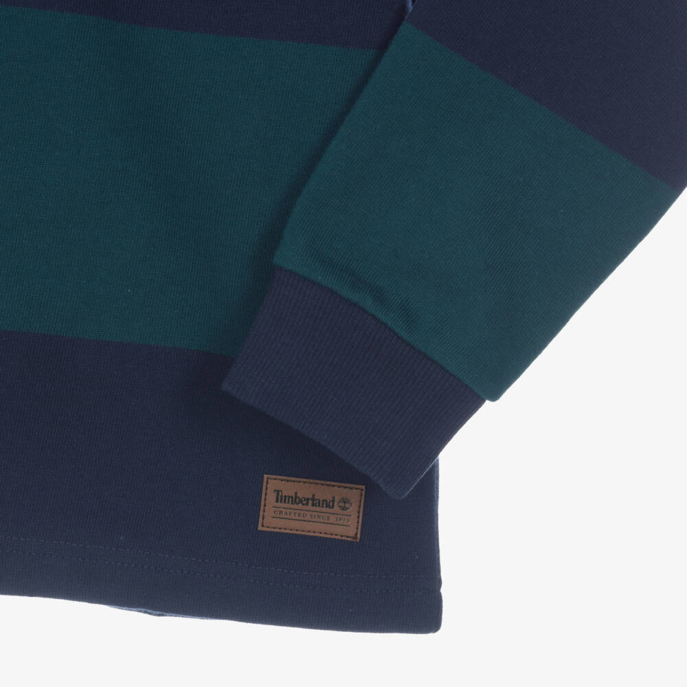 Timberland-Boys Blue & Green Striped Polo Top | Childrensalon