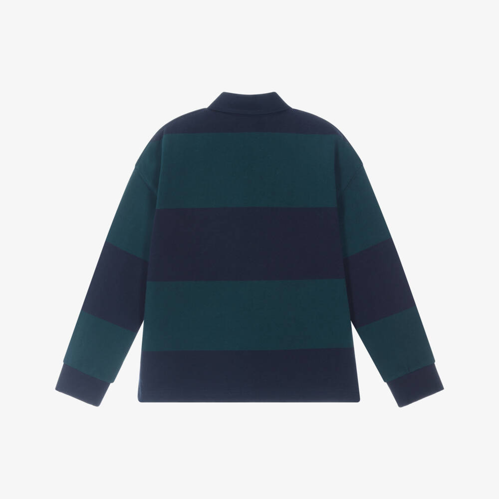 Timberland-Boys Blue & Green Striped Polo Top | Childrensalon