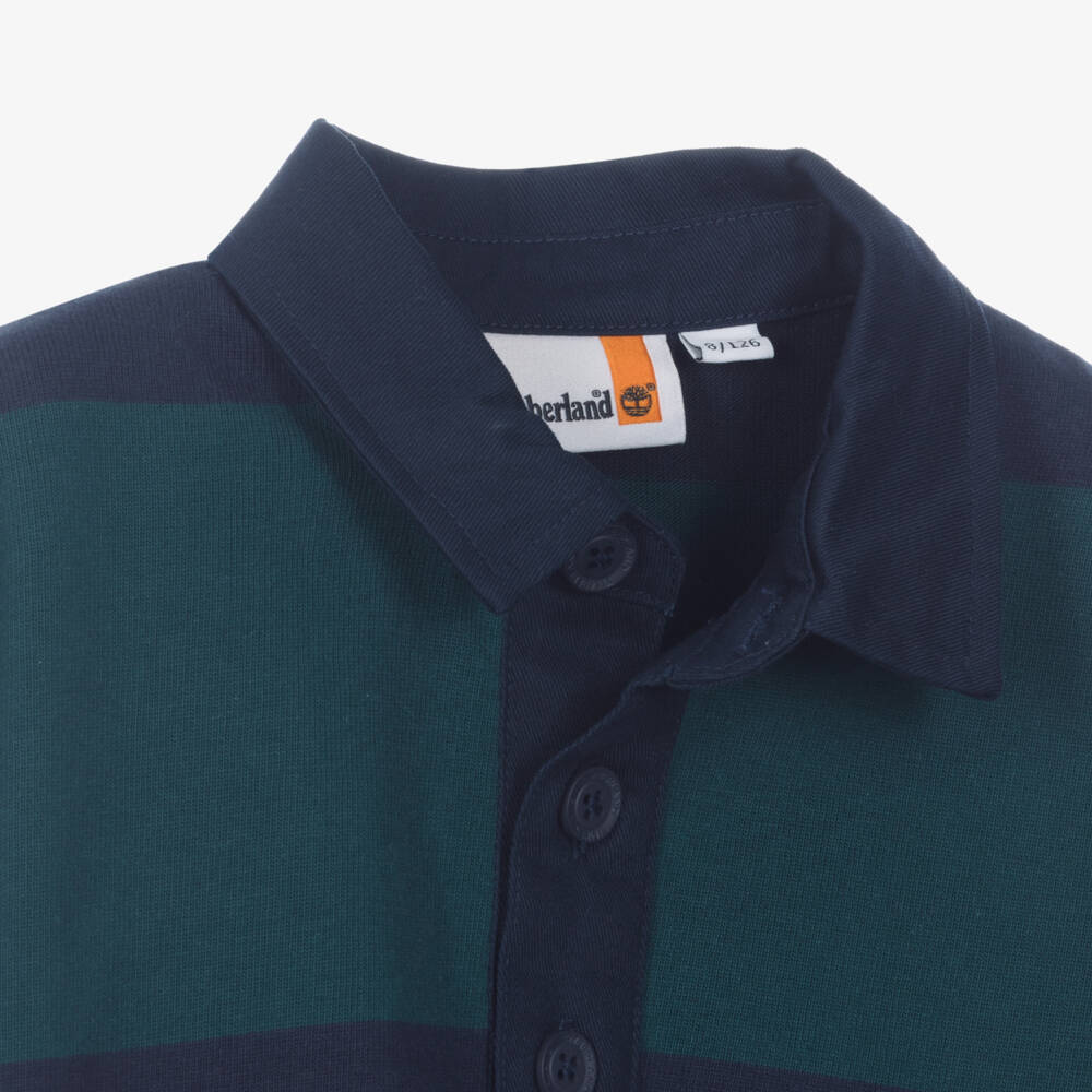 Timberland-Boys Blue & Green Striped Polo Top | Childrensalon
