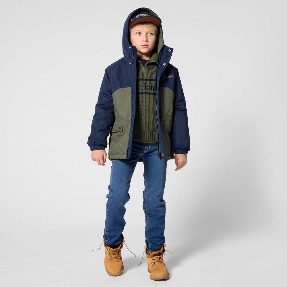 Timberland-Boys Blue & Green Water Repellent Coat | Childrensalon