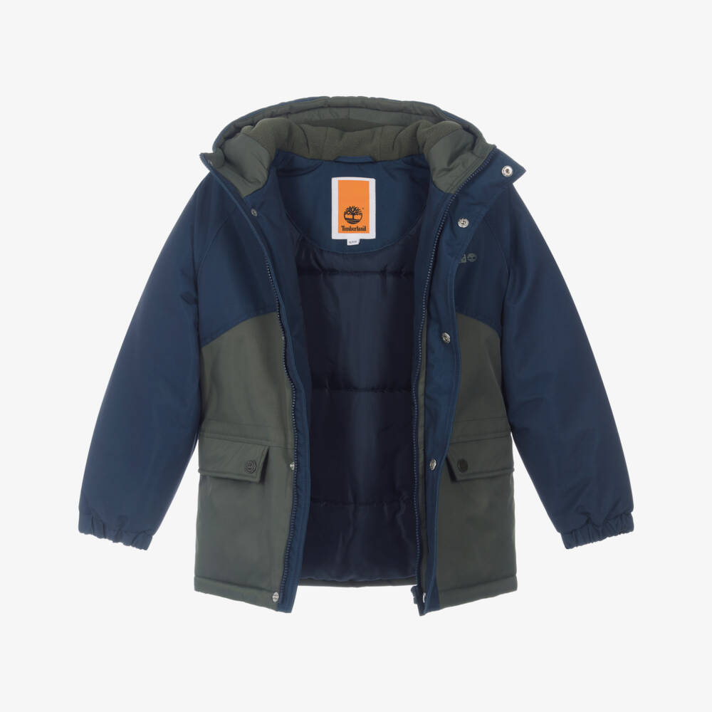 Timberland-Boys Blue & Green Water Repellent Coat | Childrensalon