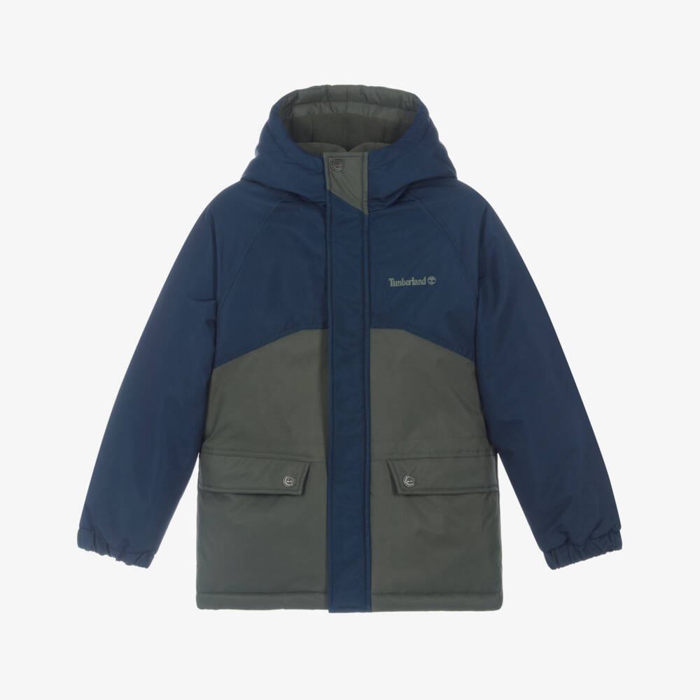 Timberland-Boys Blue & Green Water Repellent Coat | Childrensalon