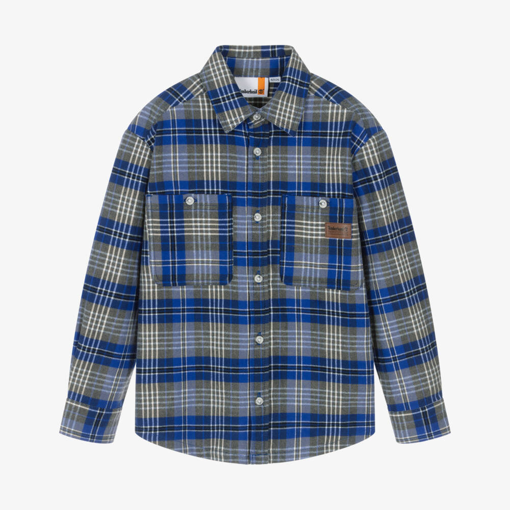 Timberland-Boys Blue & Grey Check Shirt | Childrensalon