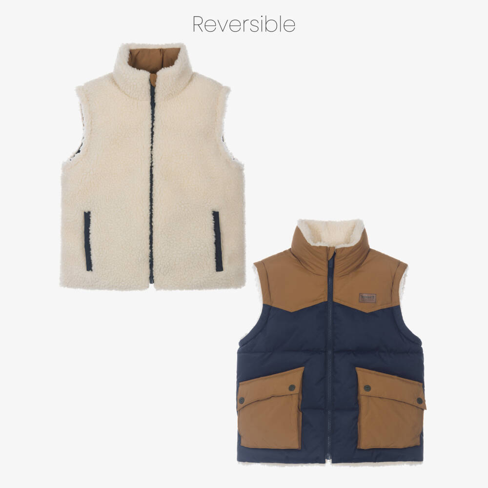 Timberland-Boys Blue Reversible Gilet With Sherpa Fleece | Childrensalon