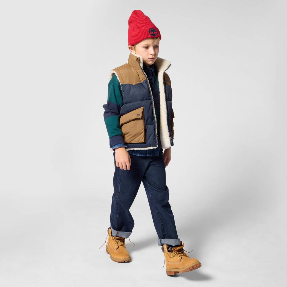 Timberland-Boys Blue Reversible Gilet With Sherpa Fleece | Childrensalon