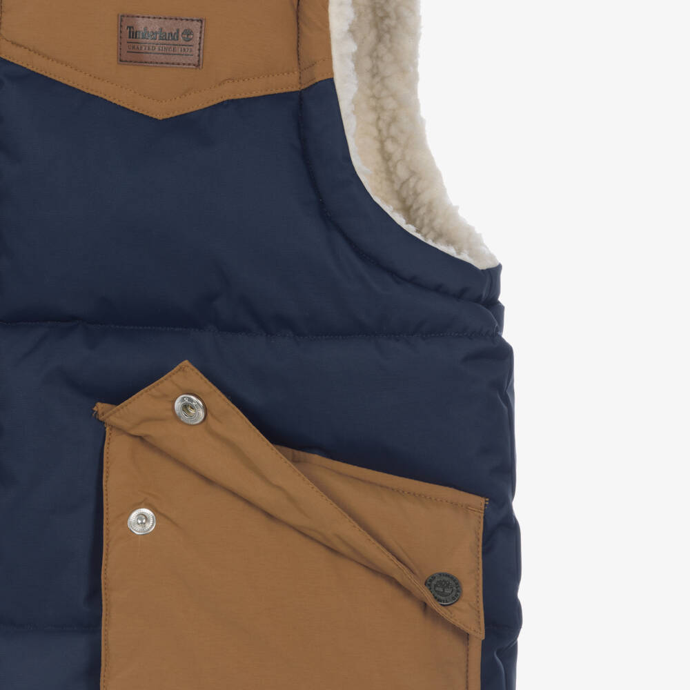 Timberland-Boys Blue Reversible Gilet With Sherpa Fleece | Childrensalon