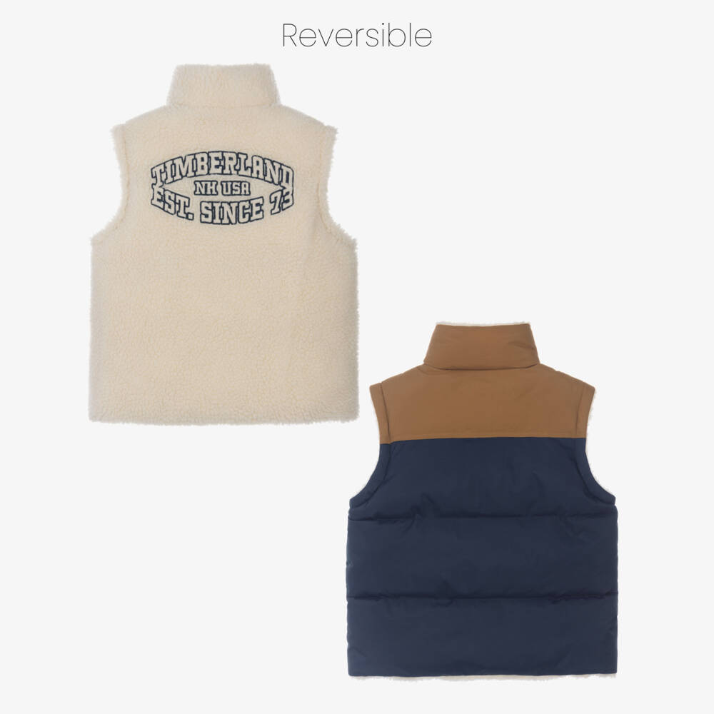 Timberland-Boys Blue Reversible Gilet With Sherpa Fleece | Childrensalon