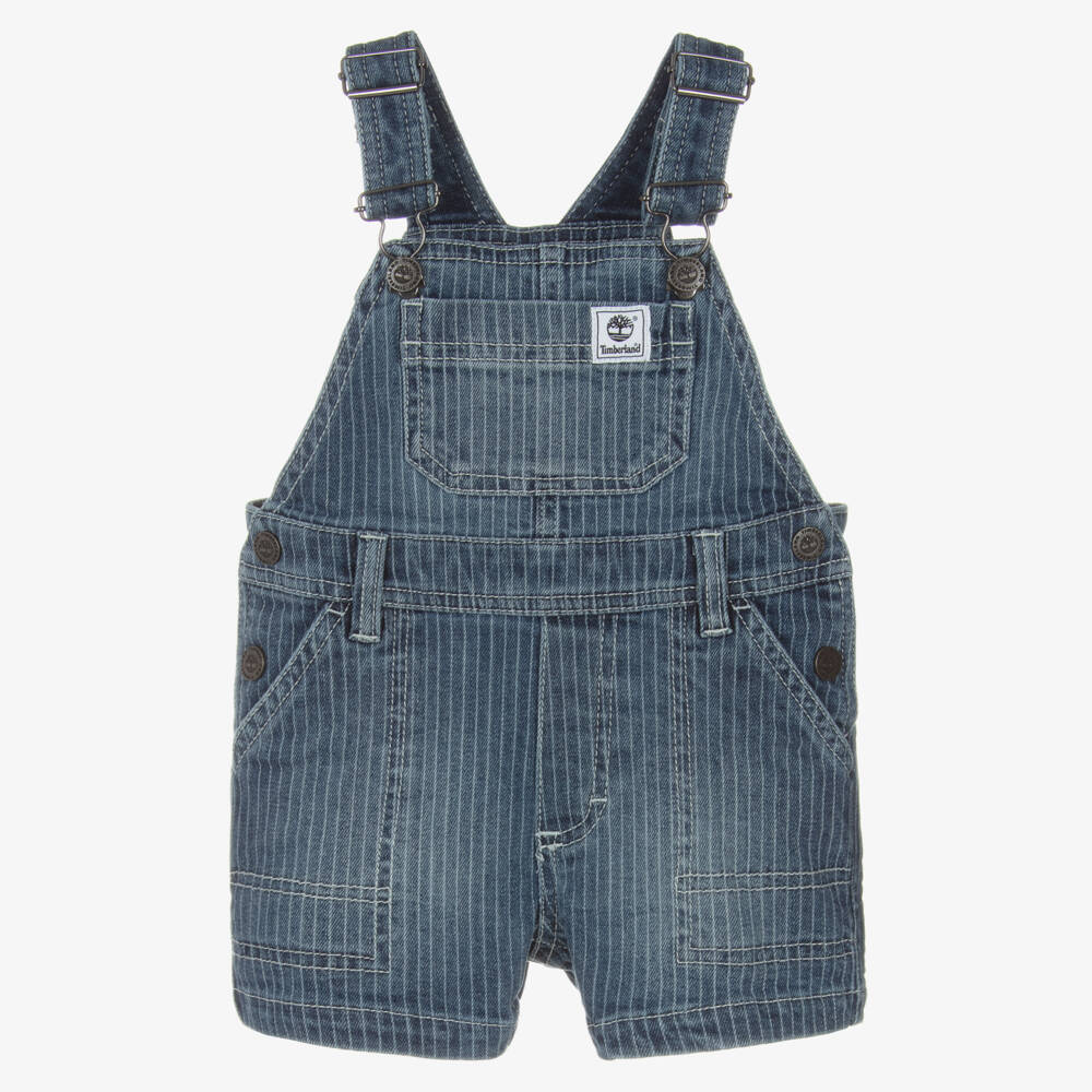 Timberland-Boys Blue Striped Denim Dungaree Shorts | Childrensalon