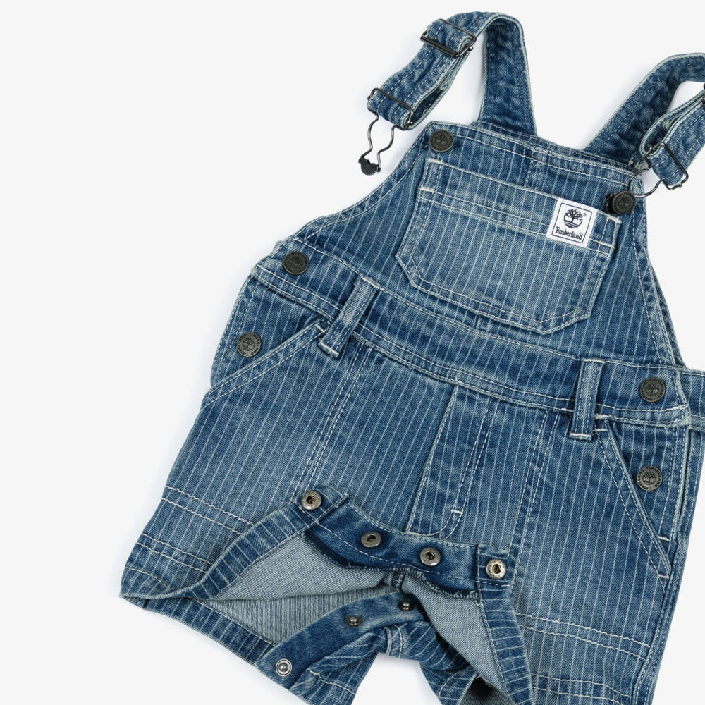 Timberland-Boys Blue Striped Denim Dungaree Shorts | Childrensalon