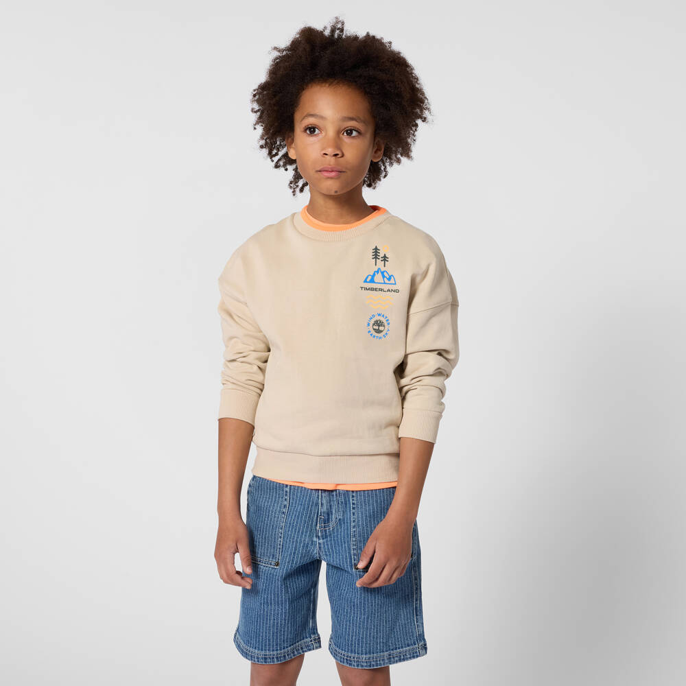 Timberland-شورت جينز مقلم لون أزرق للأولاد | Childrensalon