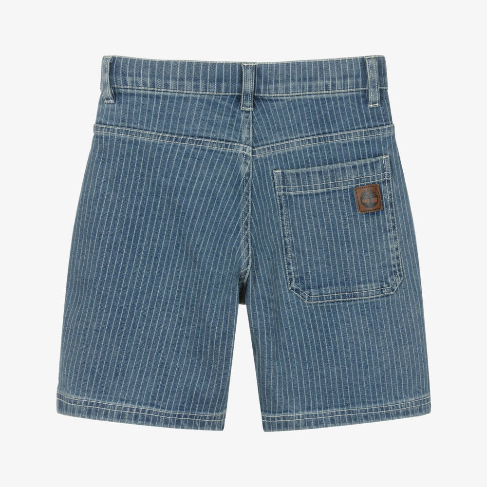 Timberland-Boys Blue Striped Denim Shorts with Jacron Patch | Childrensalon