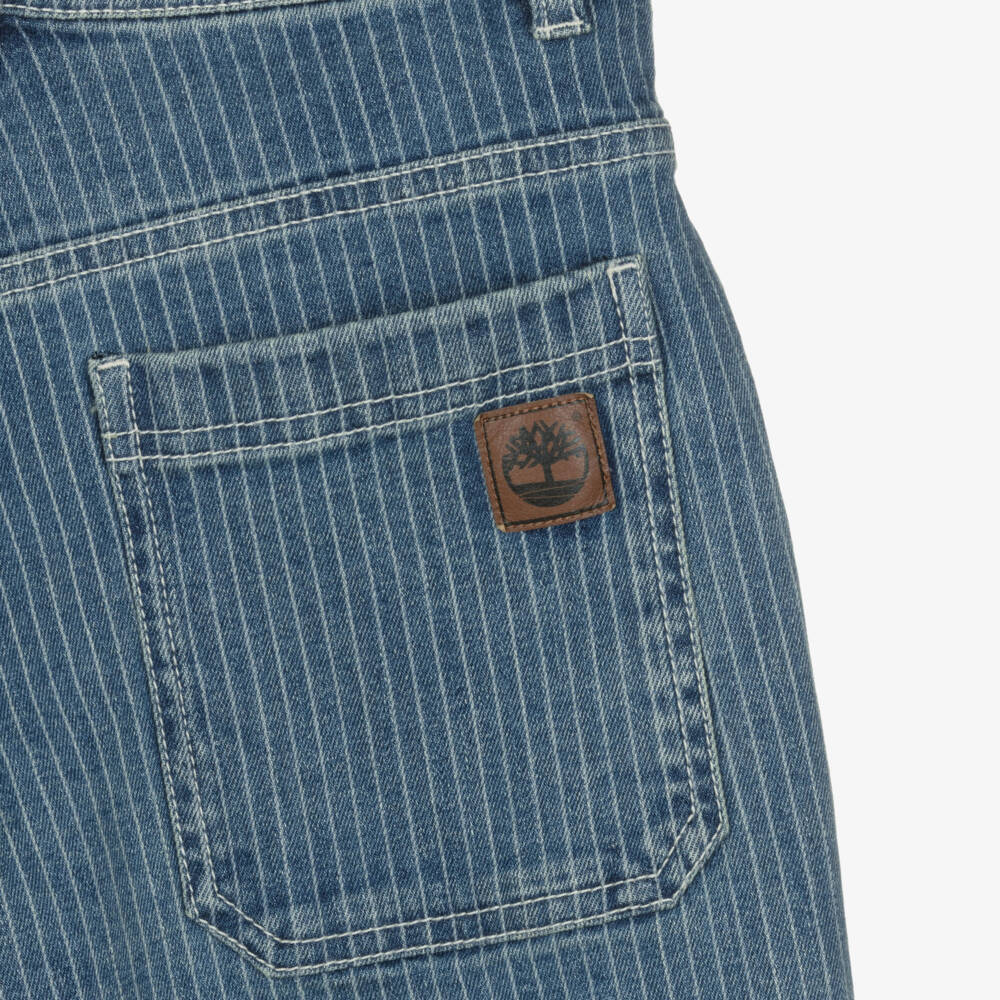 Timberland-Boys Blue Striped Denim Shorts with Jacron Patch | Childrensalon