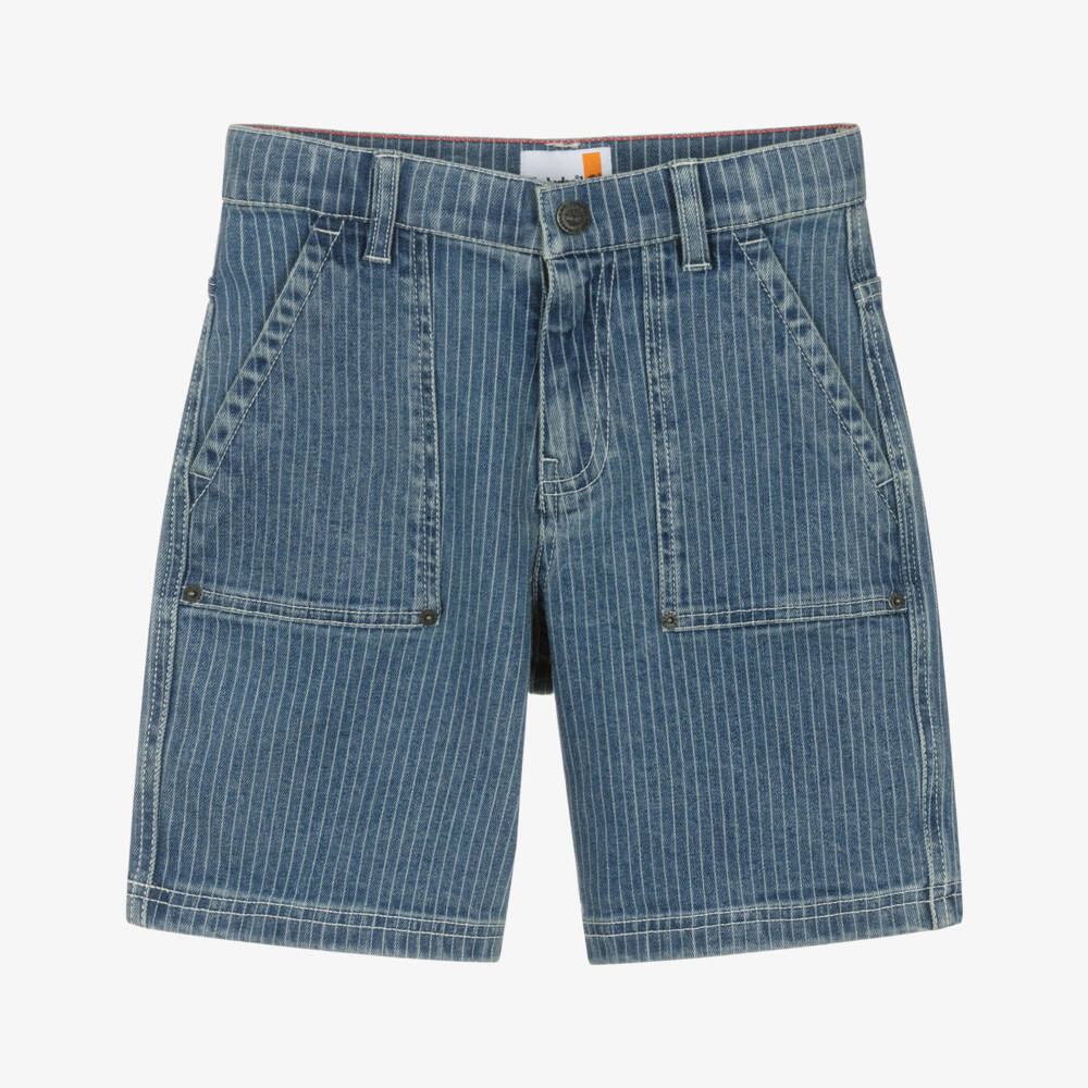 Timberland-Boys Blue Striped Denim Shorts with Jacron Patch | Childrensalon