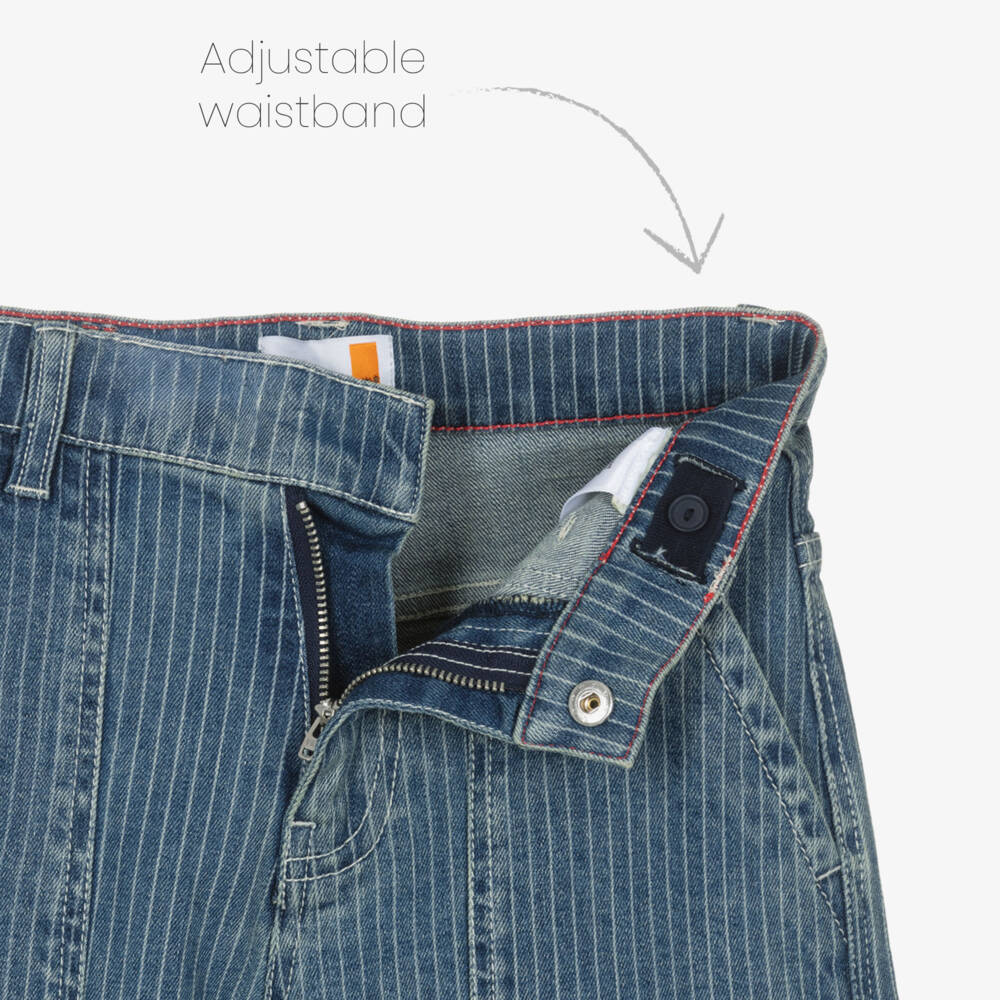 Timberland-Boys Blue Striped Denim Shorts with Jacron Patch | Childrensalon