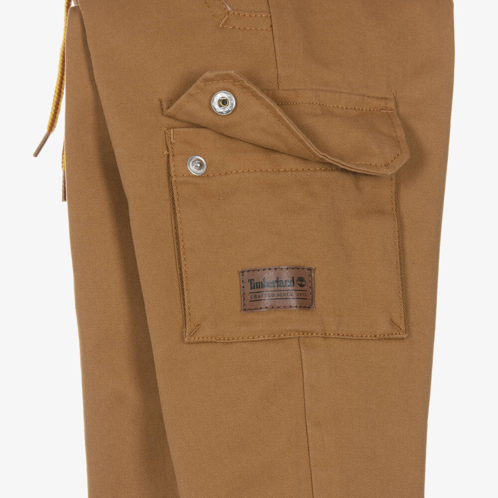 Timberland-Boys Brown Cotton Twill Cargo Trousers | Childrensalon