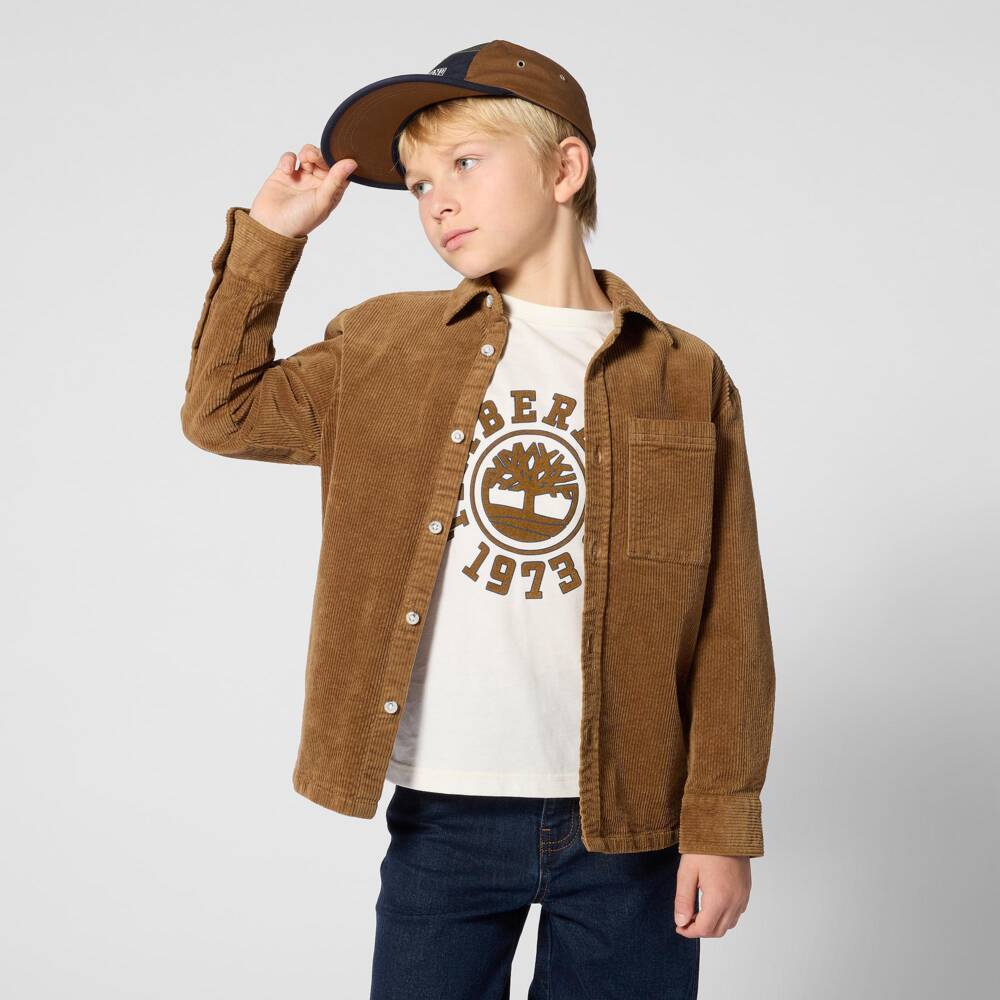 Timberland-Boys Caramel Brown Corduroy Shirt | Childrensalon