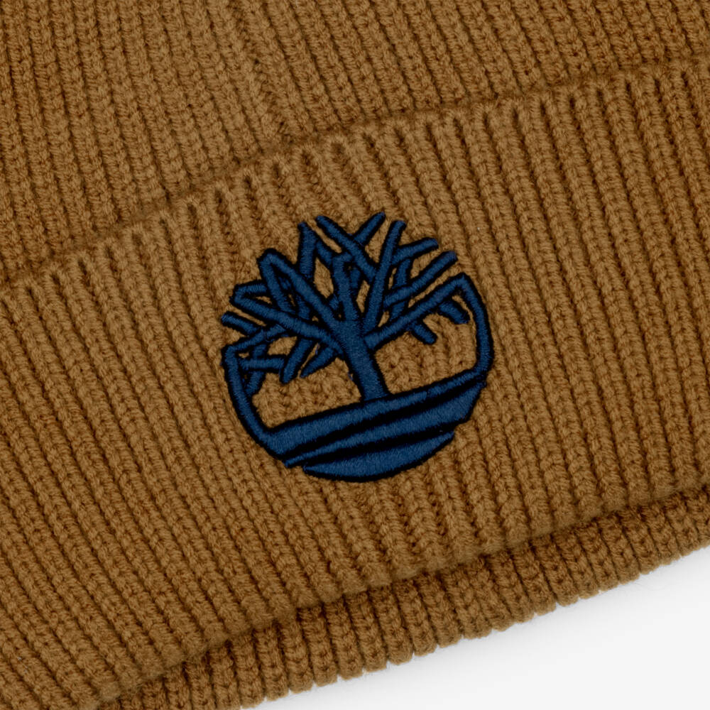 Timberland-Boys Caramel Brown Ribbed Knit Beanie Hat | Childrensalon