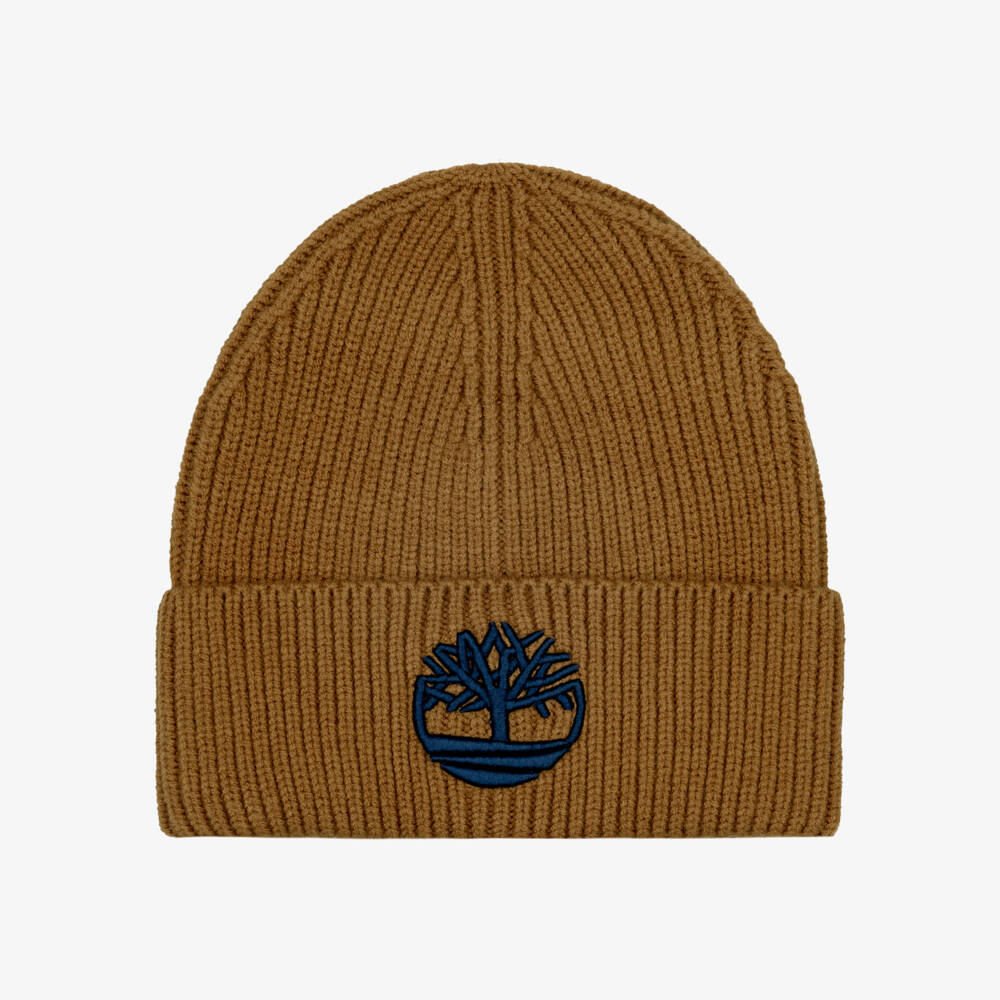 Timberland-Boys Caramel Brown Ribbed Knit Beanie Hat | Childrensalon