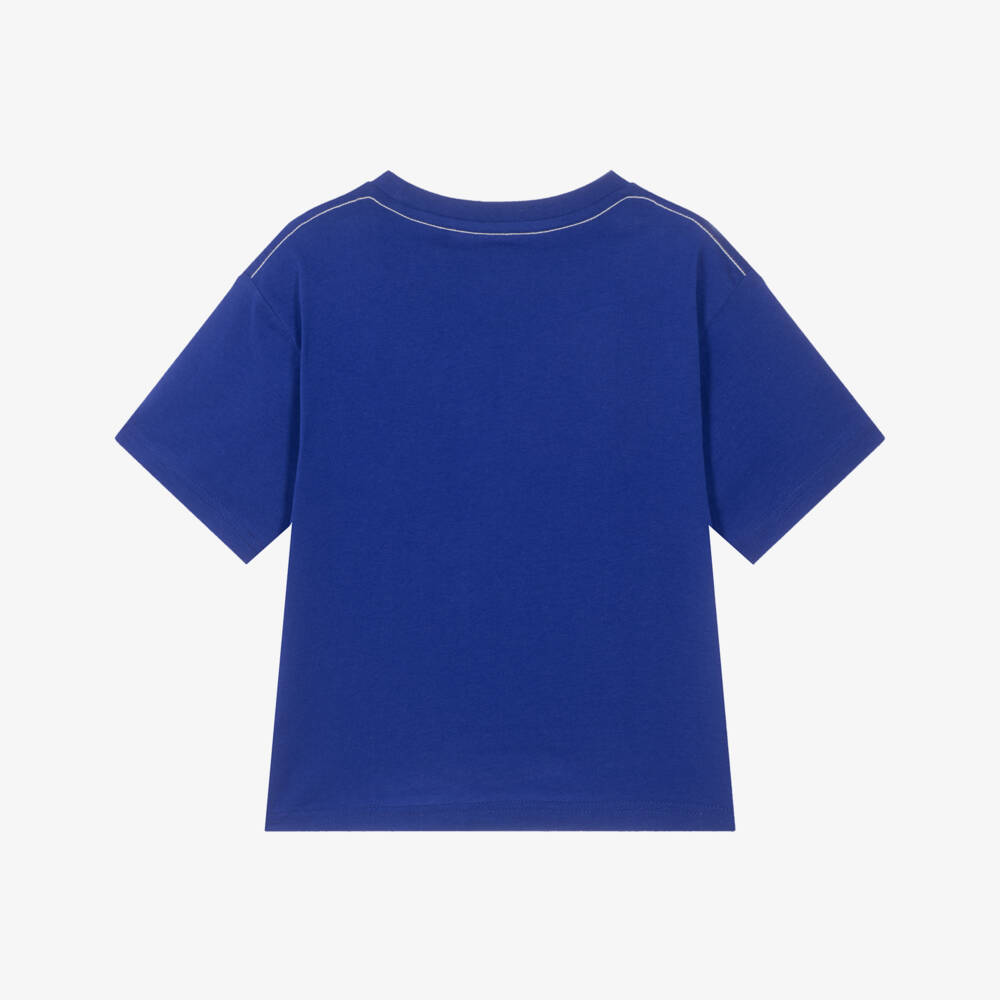 Timberland-Boys Cobalt Blue Jersey T-Shirt with Logo Print | Childrensalon