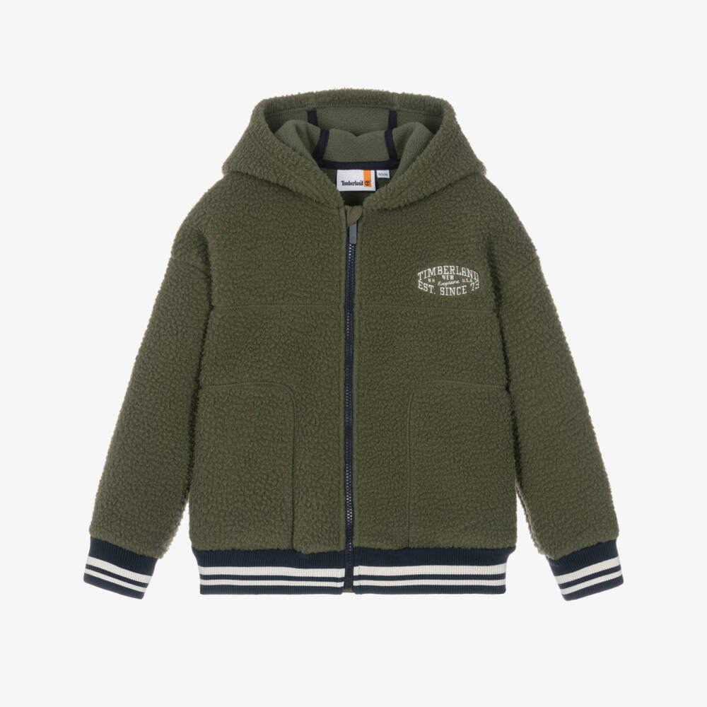 Timberland-Boys Forest Green Zip-Up Fleece Hoodie | Childrensalon