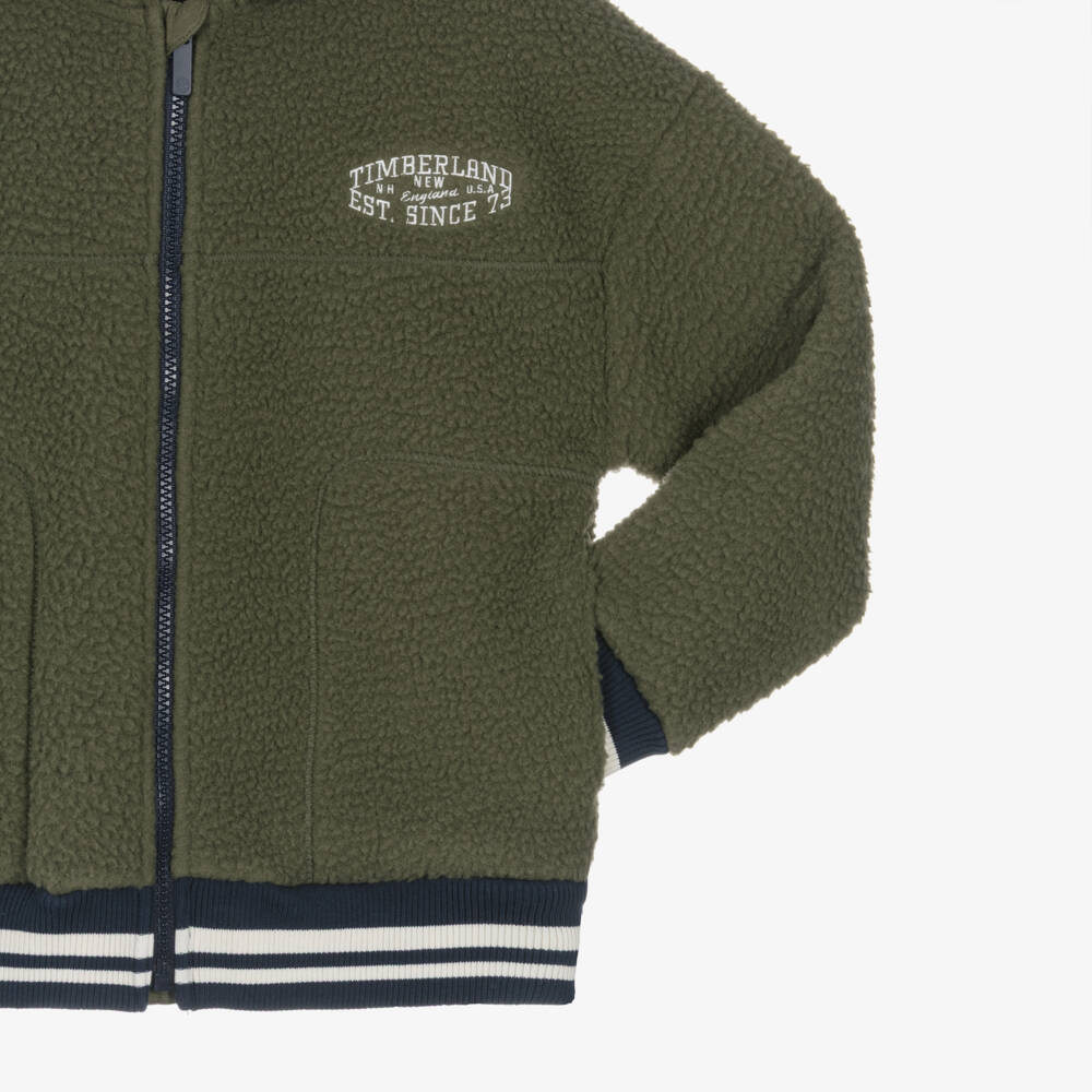 Timberland-Boys Forest Green Zip-Up Fleece Hoodie | Childrensalon