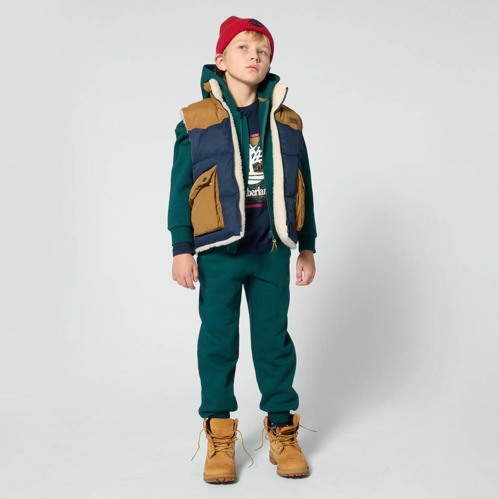 Timberland-Boys Green Cotton Cuffed Joggers | Childrensalon